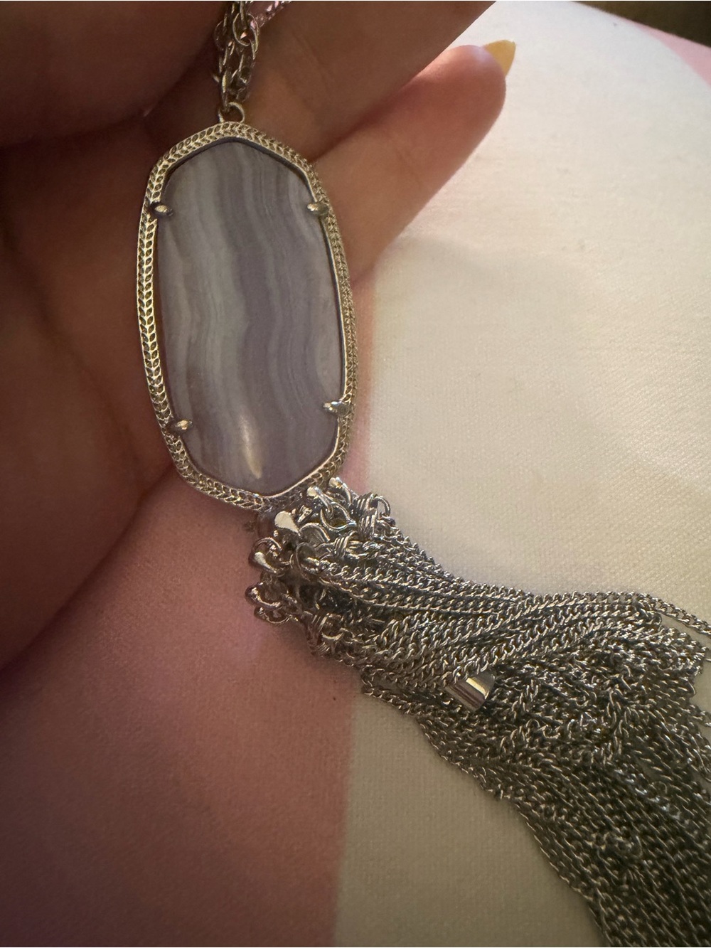 Kendra Scott Blue Lace Agate Pendant Necklace with Silver Tassel